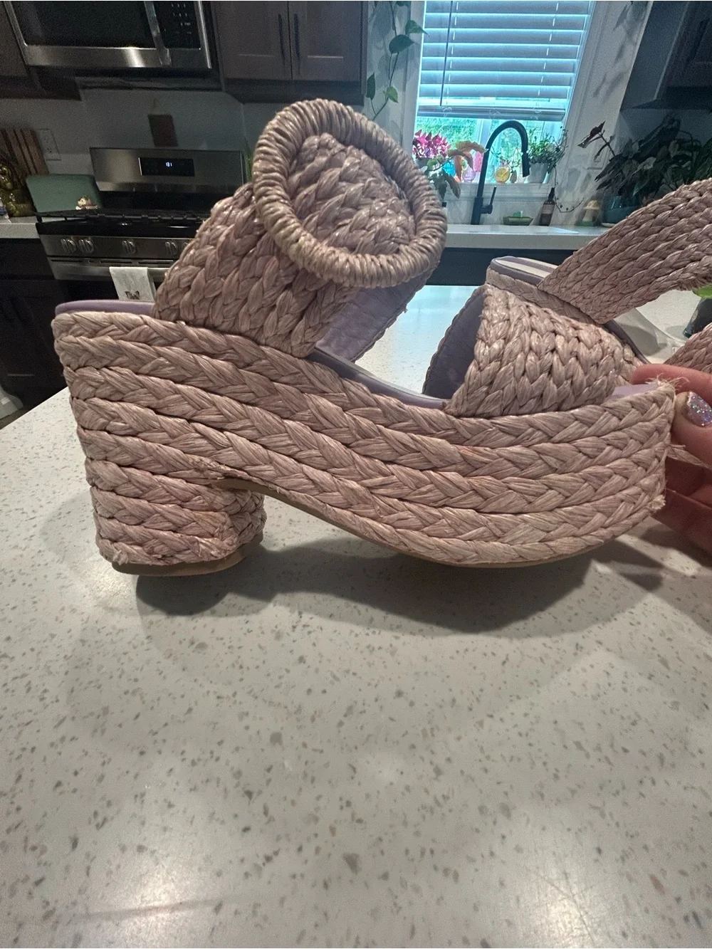 Woven Platform Sandals in Blush Pink - Women's Fashion Heels